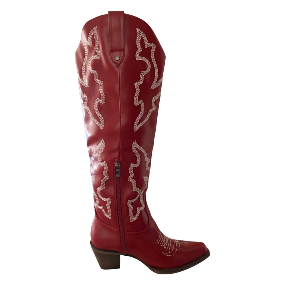 Red Embroidered Western Tall Knee Cowboy Boots Size‎ 7 Cowgirl Festival